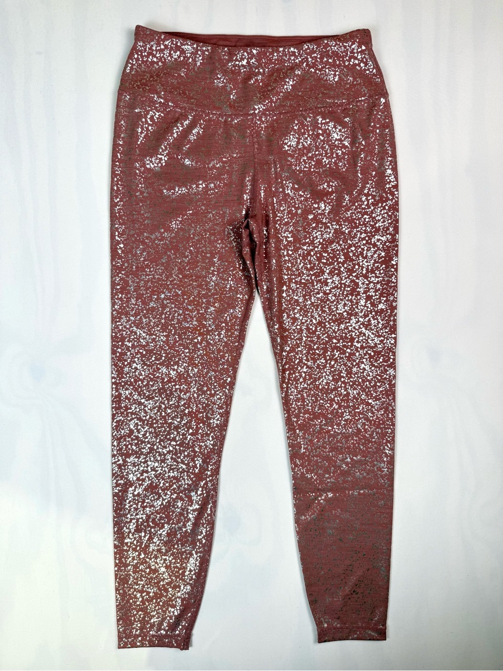 Sweaty Betty Metallic Silver Splatter Leggings Large Rust Full Length Yoga